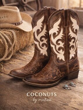 Coconuts by Matisse Stampede Western Boots Brown Cream Size 9.5